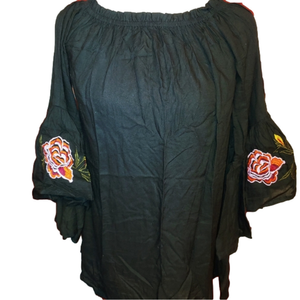 Floral Embroidered Tunic BOHO Top S